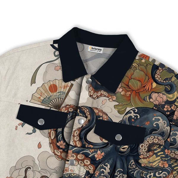 Chrisraw Octopus with Flowers and Clouds Canvas Jacket | All-Over Print Cotton Jacket