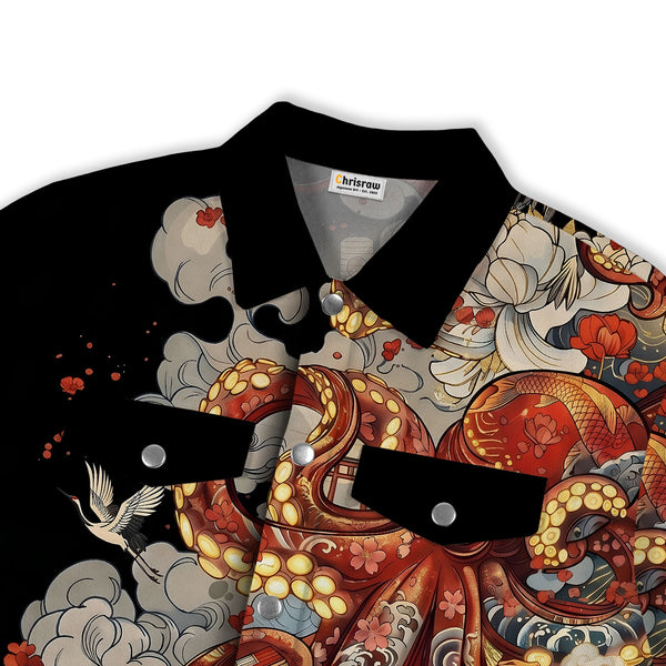 Chrisraw Octopus with Flowers and Clouds Canvas Jacket | All-Over Print Cotton Jacket