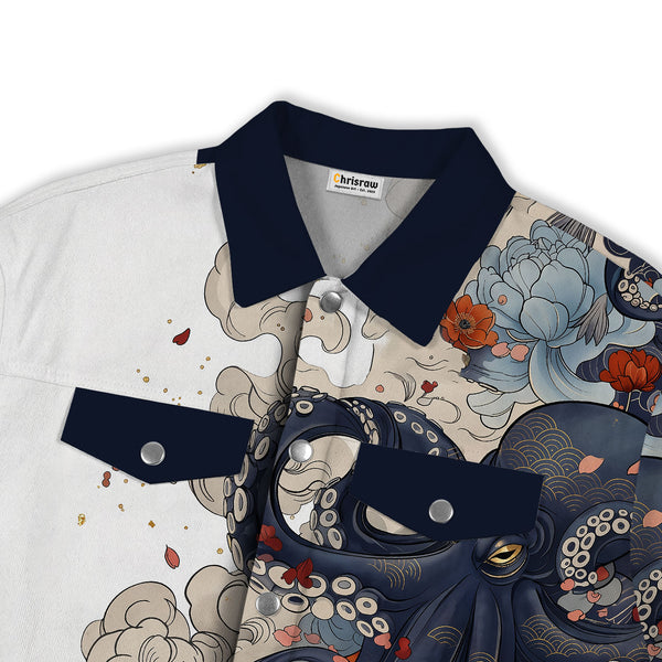 Chrisraw Octopus with Flowers and Clouds Canvas Jacket | All-Over Print Cotton Jacket