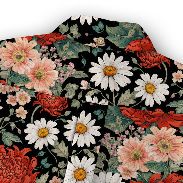 Chrisraw Kid's Japanese Crimson Daisy Ukiyo-e Short Sleeves Shirt