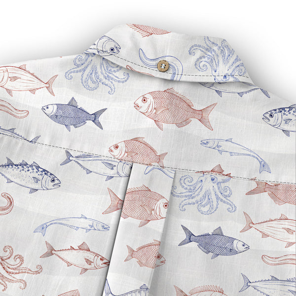 Chrisraw Kid's Japanese Sea Fish Ukiyo-e Short Sleeves Shirt