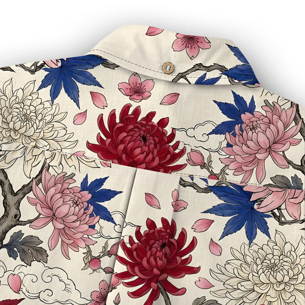 Chrisraw Kid's Japanese Vibrant Floral Ukiyo-e Short Sleeves Shirt