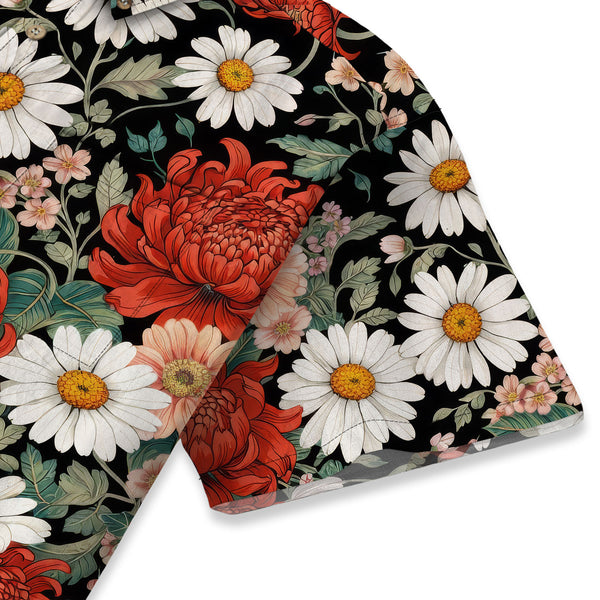Chrisraw Men's Japanese Crimson Daisy Ukiyo-e Short Sleeves Shirt