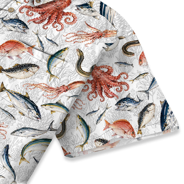 Chrisraw Men's Japanese Sea Fish Ukiyo-e Short Sleeves Shirt