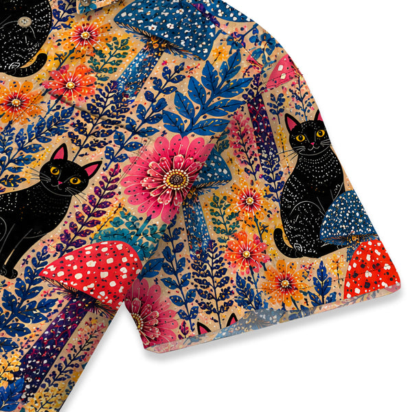 Chrisraw Men's Japanese Yayoi Kusama Forest Cat Ukiyo-e Short Sleeves Shirt