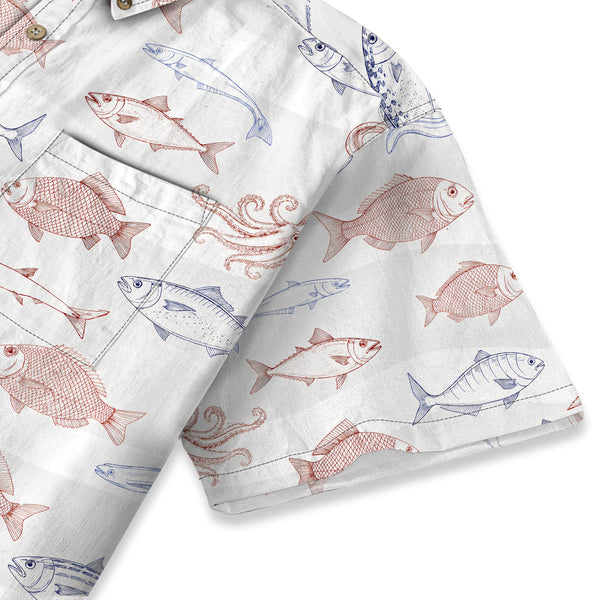 Chrisraw Men's Japanese Sea Fish Ukiyo-e Short Sleeves Shirt