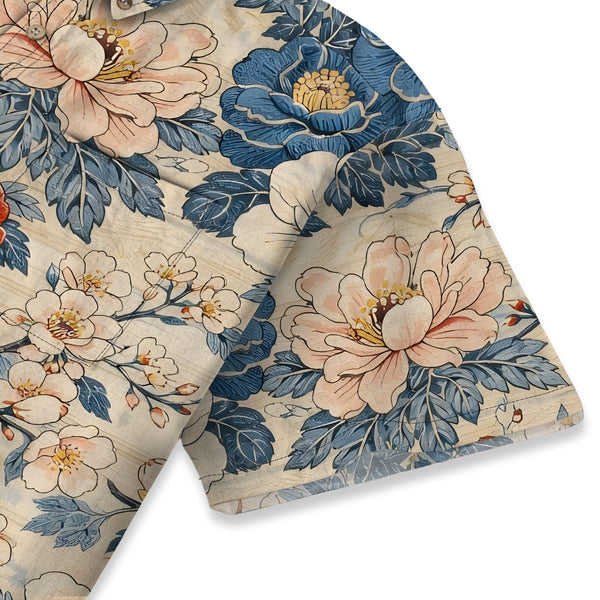 Chrisraw Men's Japanese Vibrant Floral Ukiyo-e Short Sleeves Shirt