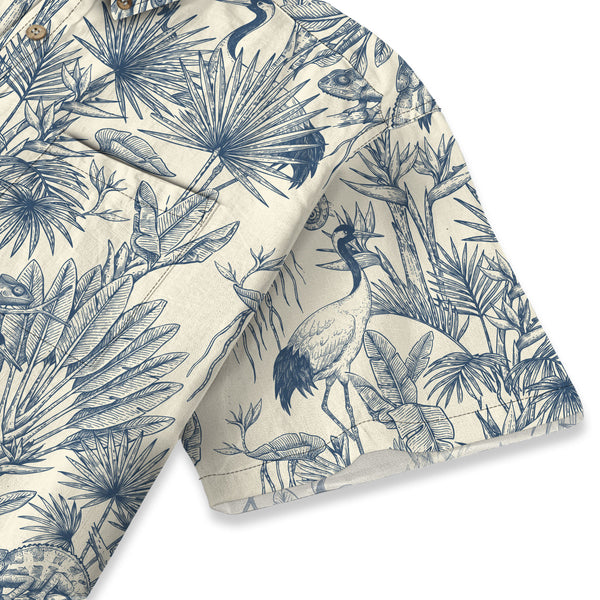 Chrisraw Men's Japanese Crane Garden Ukiyo-e Short Sleeves Shirt