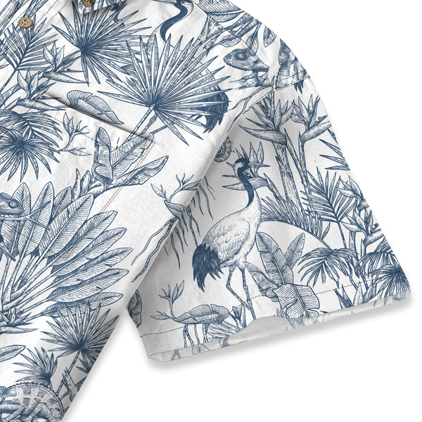 Chrisraw Men's Japanese Crane Garden Ukiyo-e Short Sleeves Shirt