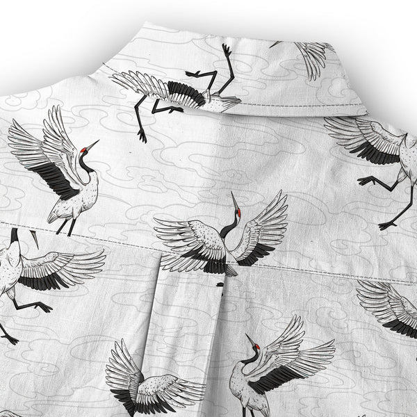 Chrisraw Women's Japanese Crane Dance Ukiyo-e Short Sleeves Shirt