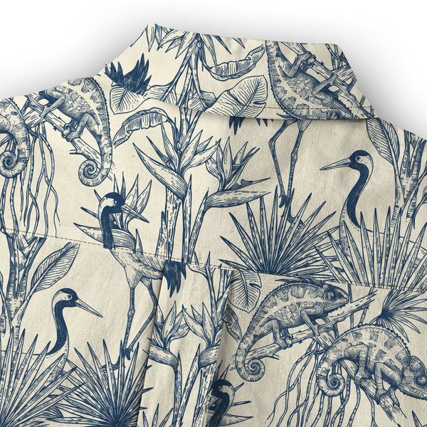Chrisraw Women's Japanese Crane Garden Ukiyo-e Short Sleeves Shirt