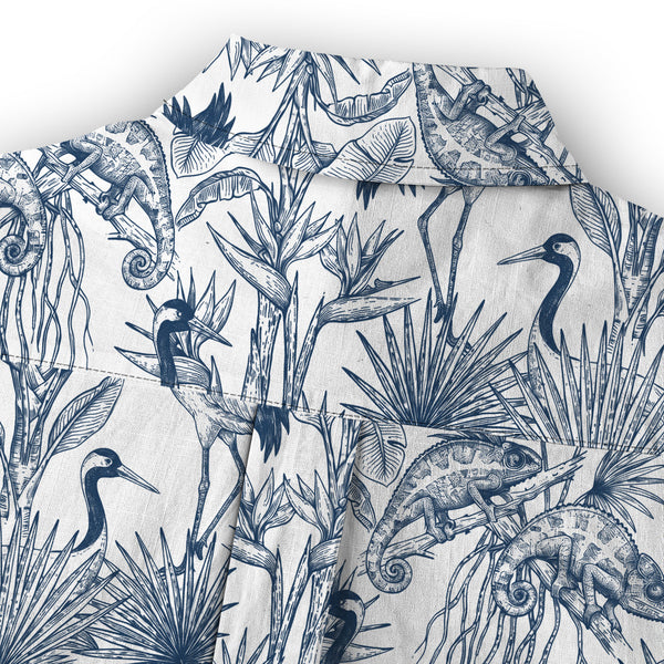 Chrisraw Women's Japanese Crane Garden Ukiyo-e Short Sleeves Shirt