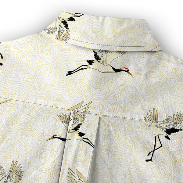 Chrisraw Women's Japanese Crane Dance Ukiyo-e Short Sleeves Shirt