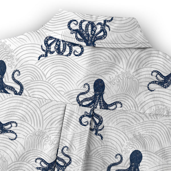 Chrisraw Women's Japanese Octopus Wave Ukiyo-e Short Sleeves Shirt