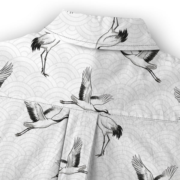 Chrisraw Women's Japanese Crane Dance Ukiyo-e Short Sleeves Shirt