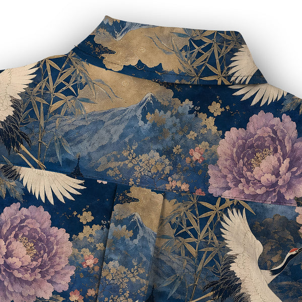 Chrisraw Women's Japanese Cranes of Edo Ukiyo-e Short Sleeves Shirt