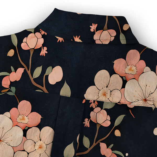 Chrisraw Women's Japanese Blooming Sakura Ukiyo-e Short Sleeves Shirt