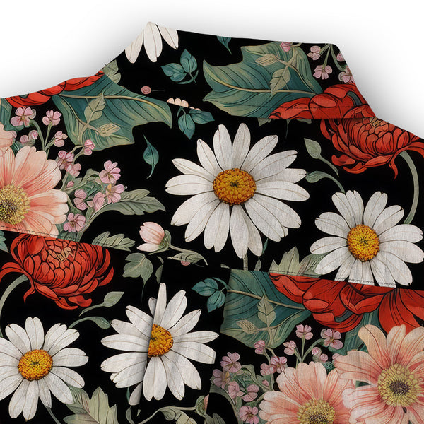 Chrisraw Women's Japanese Crimson Daisy Ukiyo-e Short Sleeves Shirt