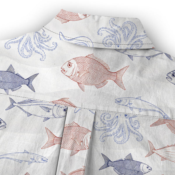 Chrisraw Women's Japanese Sea Fish Ukiyo-e Short Sleeves Shirt