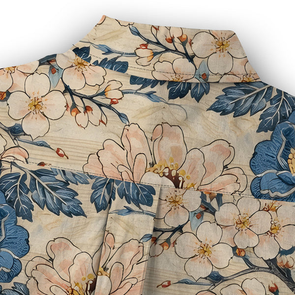 Chrisraw Women's Japanese Vibrant Floral Ukiyo-e Short Sleeves Shirt
