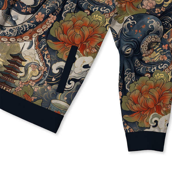 Chrisraw Octopus with Flowers and Clouds Canvas Jacket | All-Over Print Cotton Jacket