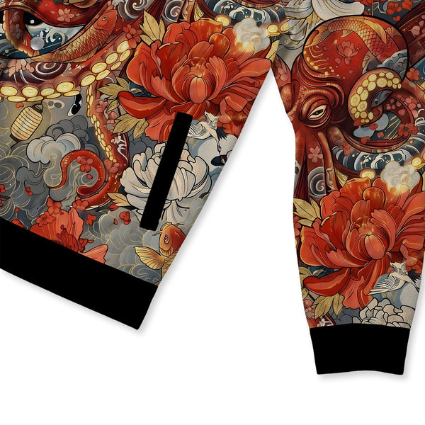 Chrisraw Octopus with Flowers and Clouds Canvas Jacket | All-Over Print Cotton Jacket