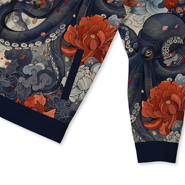 Chrisraw Octopus with Flowers and Clouds Canvas Jacket | All-Over Print Cotton Jacket