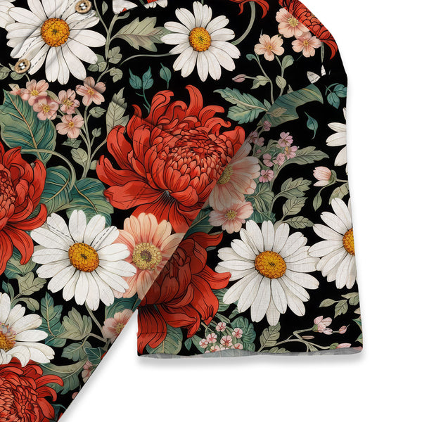 Chrisraw Kid's Japanese Crimson Daisy Ukiyo-e Short Sleeves Shirt