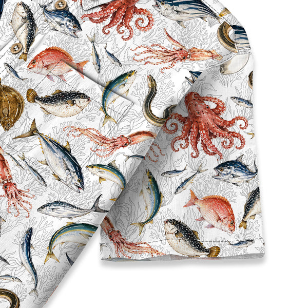 Chrisraw Kid's Japanese Sea Fish Ukiyo-e Short Sleeves Shirt