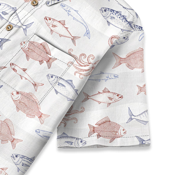Chrisraw Kid's Japanese Sea Fish Ukiyo-e Short Sleeves Shirt