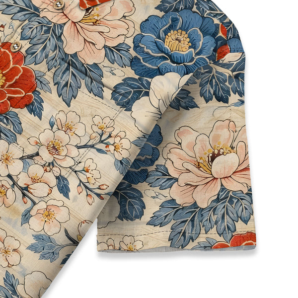 Chrisraw Kid's Japanese Vibrant Floral Ukiyo-e Short Sleeves Shirt