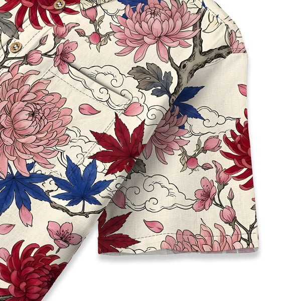 Chrisraw Kid's Japanese Vibrant Floral Ukiyo-e Short Sleeves Shirt