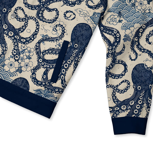 Chrisraw Japanese Blue Ocean Octopus Ukiyo-e Canvas Jacket  | All-Over Print Cotton Jacket