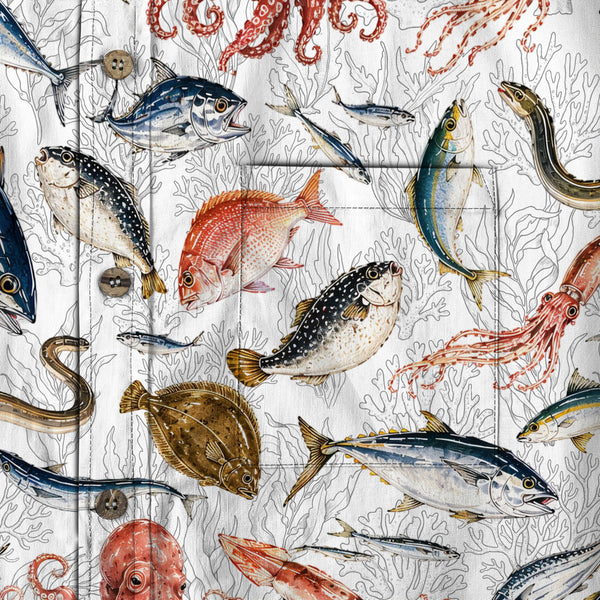 Chrisraw Men's Japanese Sea Fish Ukiyo-e Short Sleeves Shirt