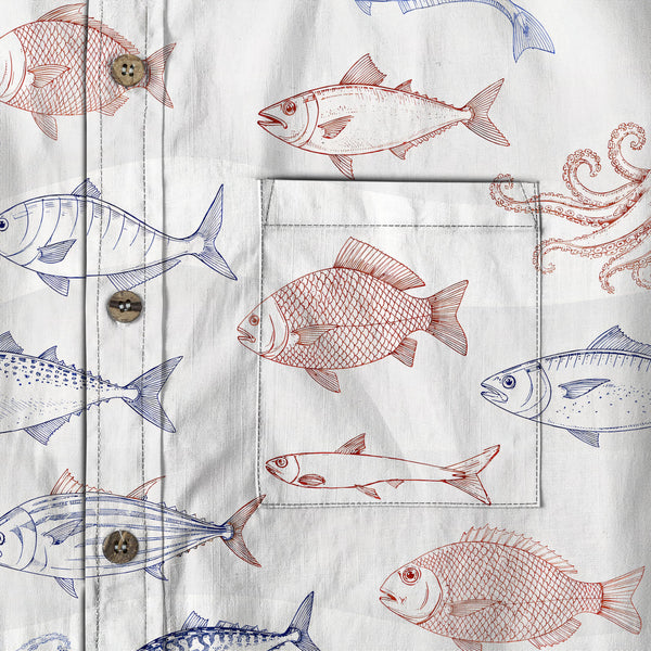 Chrisraw Men's Japanese Sea Fish Ukiyo-e Short Sleeves Shirt