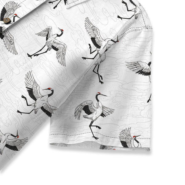 Chrisraw Women's Japanese Crane Dance Ukiyo-e Short Sleeves Shirt