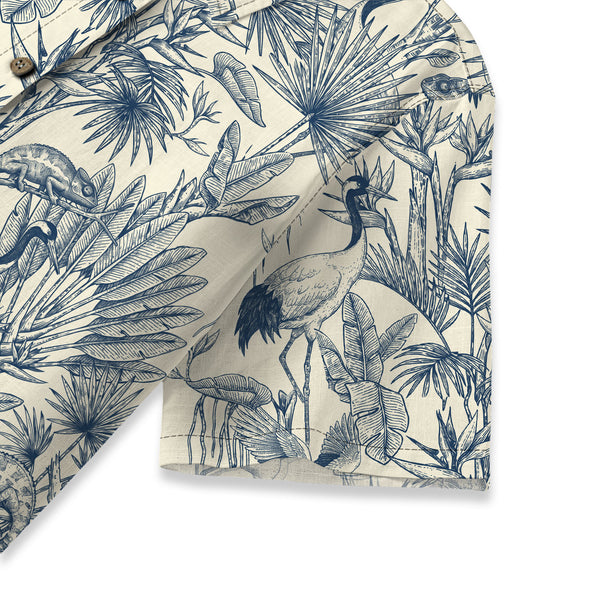 Chrisraw Women's Japanese Crane Garden Ukiyo-e Short Sleeves Shirt