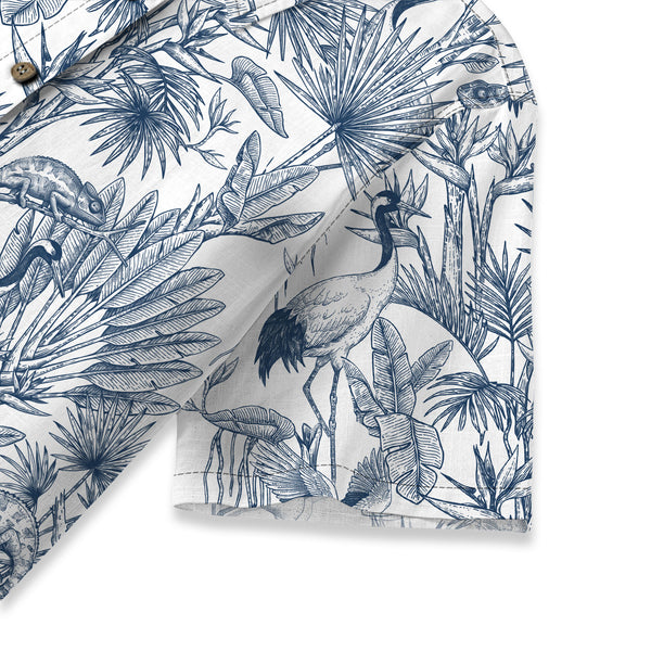 Chrisraw Women's Japanese Crane Garden Ukiyo-e Short Sleeves Shirt