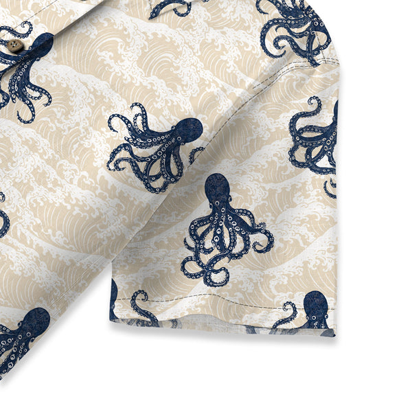 Chrisraw Women's Japanese Octopus Wave Ukiyo-e Short Sleeves Shirt