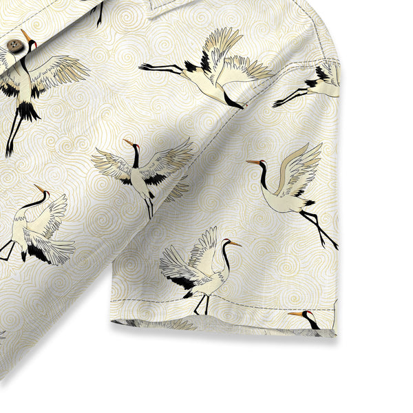 Chrisraw Women's Japanese Crane Dance Ukiyo-e Short Sleeves Shirt