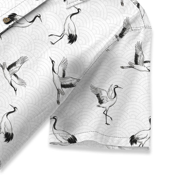 Chrisraw Women's Japanese Crane Dance Ukiyo-e Short Sleeves Shirt