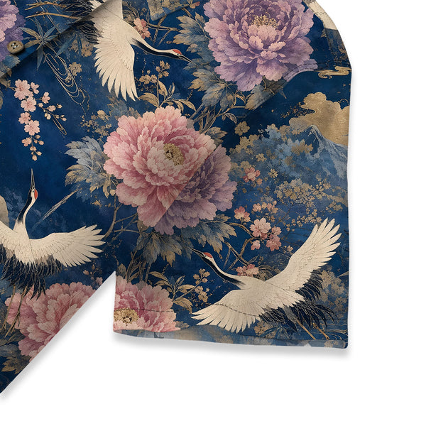 Chrisraw Women's Japanese Cranes of Edo Ukiyo-e Short Sleeves Shirt
