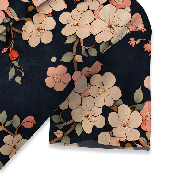 Chrisraw Women's Japanese Blooming Sakura Ukiyo-e Short Sleeves Shirt