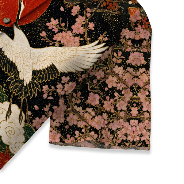 Chrisraw Women's Japanese Cranes of Edo Ukiyo-e Short Sleeves Shirt
