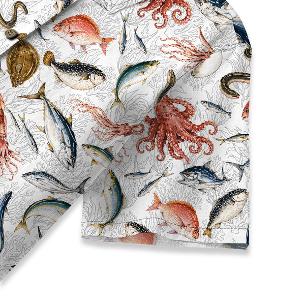 Chrisraw Women's Japanese Sea Fish Ukiyo-e Short Sleeves Shirt