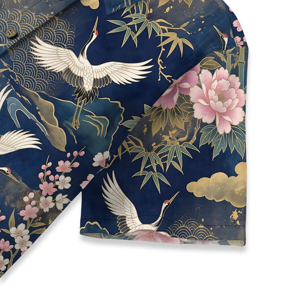 Chrisraw Women's Japanese Cranes of Edo Ukiyo-e Short Sleeves Shirt