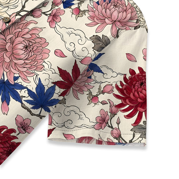 Chrisraw Women's Japanese Vibrant Floral Ukiyo-e Short Sleeves Shirt