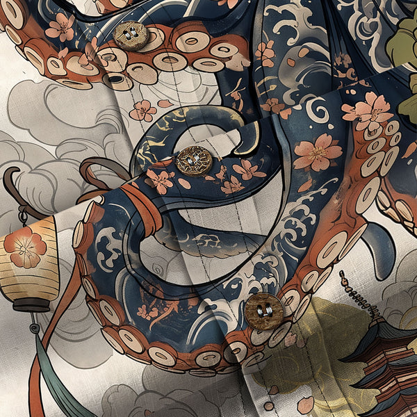 Chrisraw Octopus with Flowers and Clouds Long Sleeves Shirt