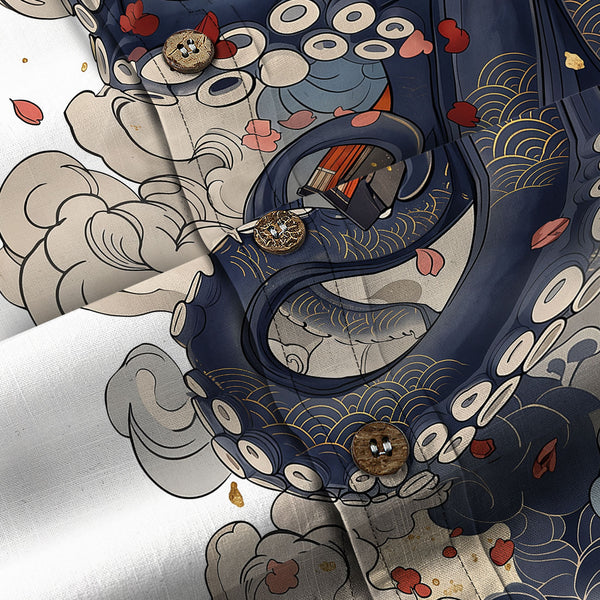 Chrisraw Octopus with Flowers and Clouds Long Sleeves Shirt