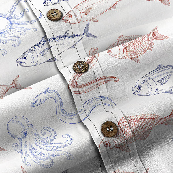 Chrisraw Men's Japanese Sea Fish Ukiyo-e Short Sleeves Shirt